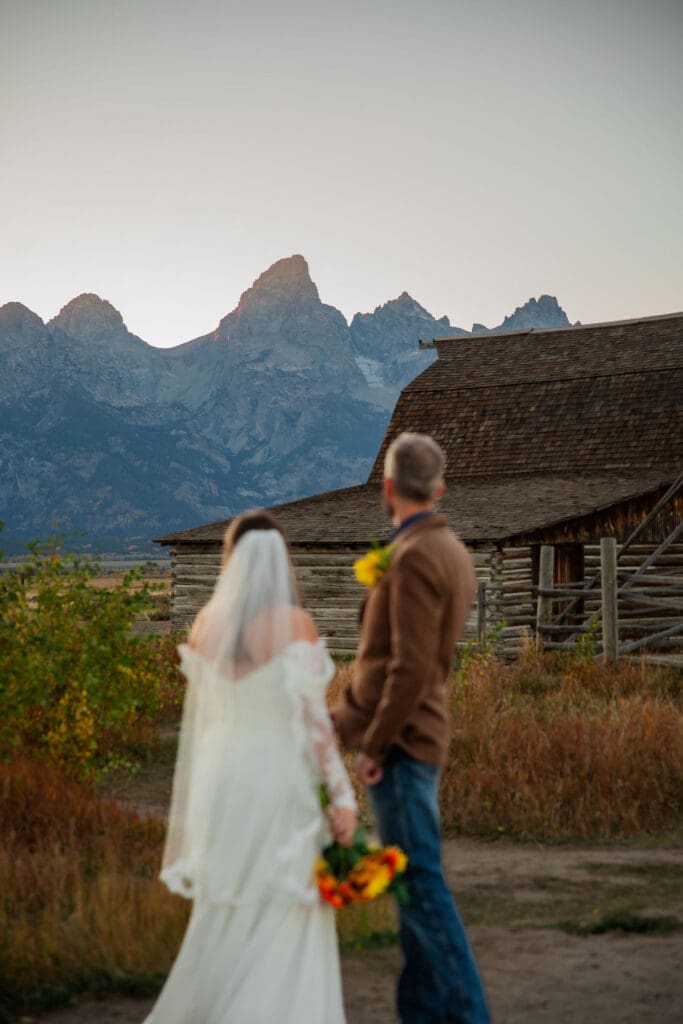 Bride and Groom admire the Grand Teton