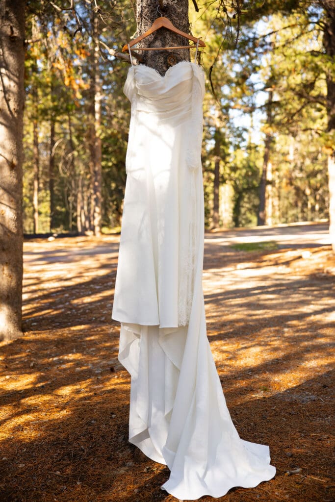 Wedding dress hanging in Colter Bay Campground, Grand Teton National Park