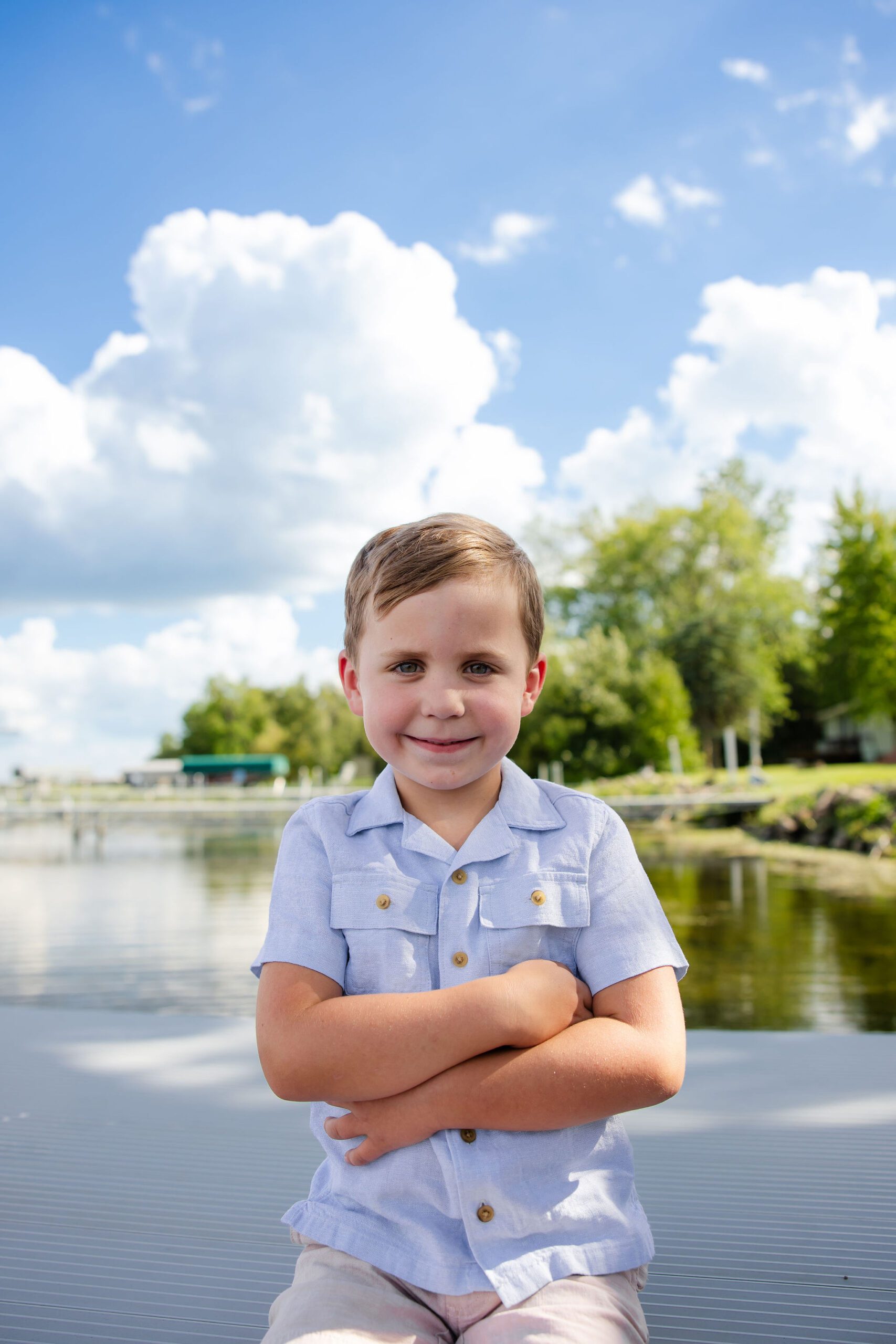 Little boy smiles for solo portrait