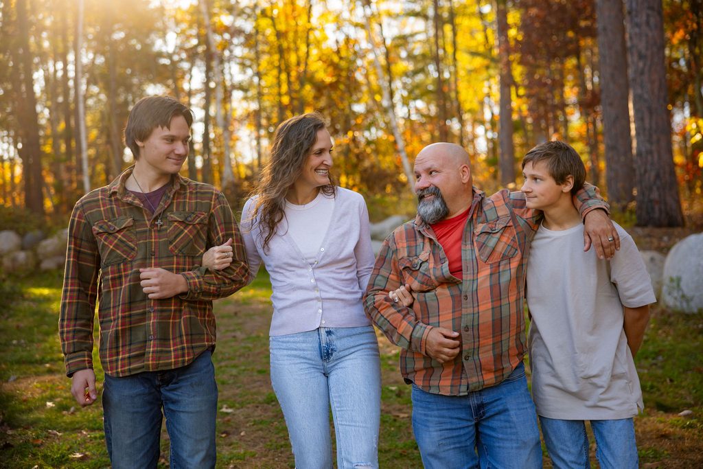 Family admires each other as they walk together